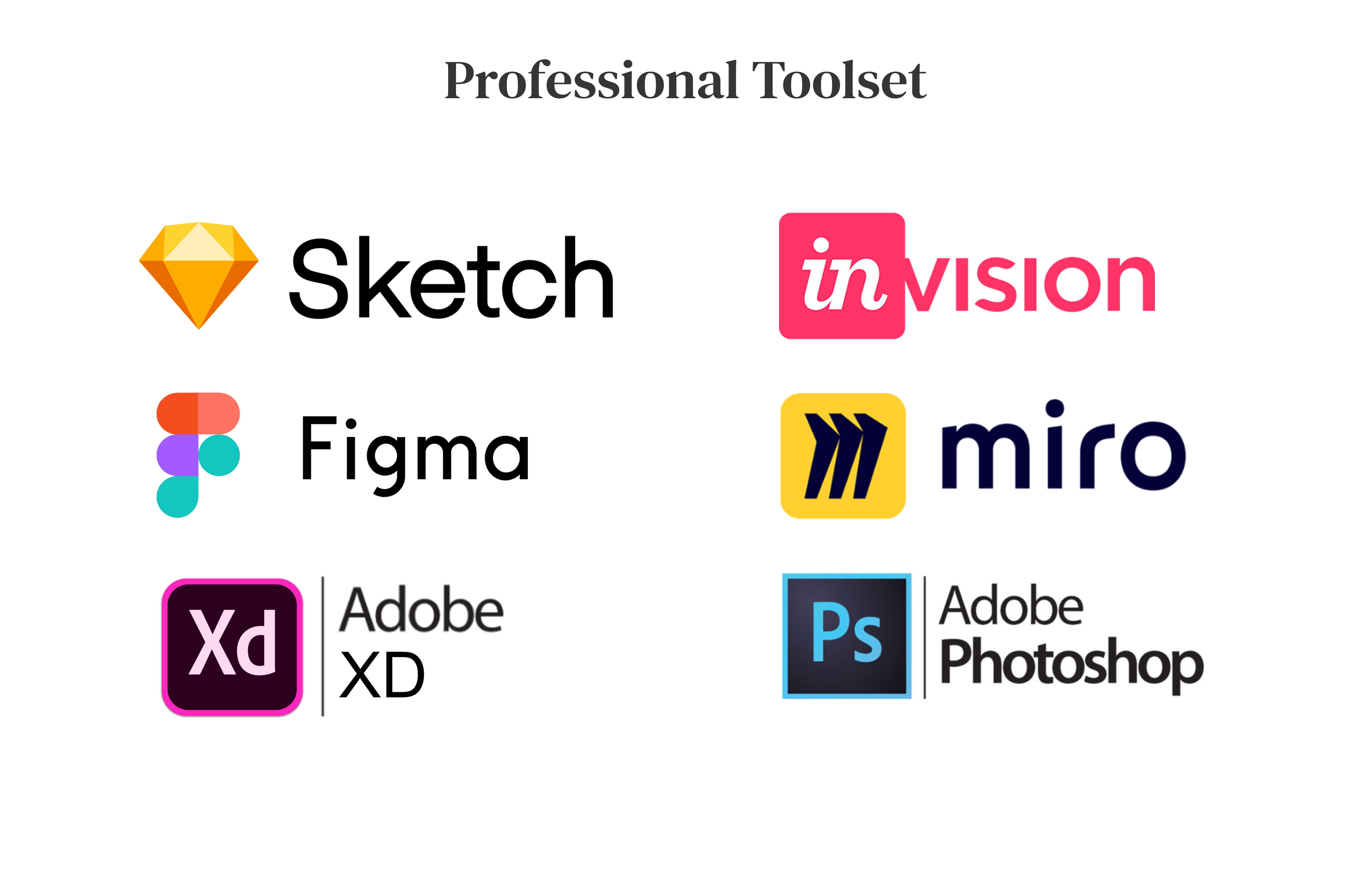 Logos of the UX tools I am proficient in