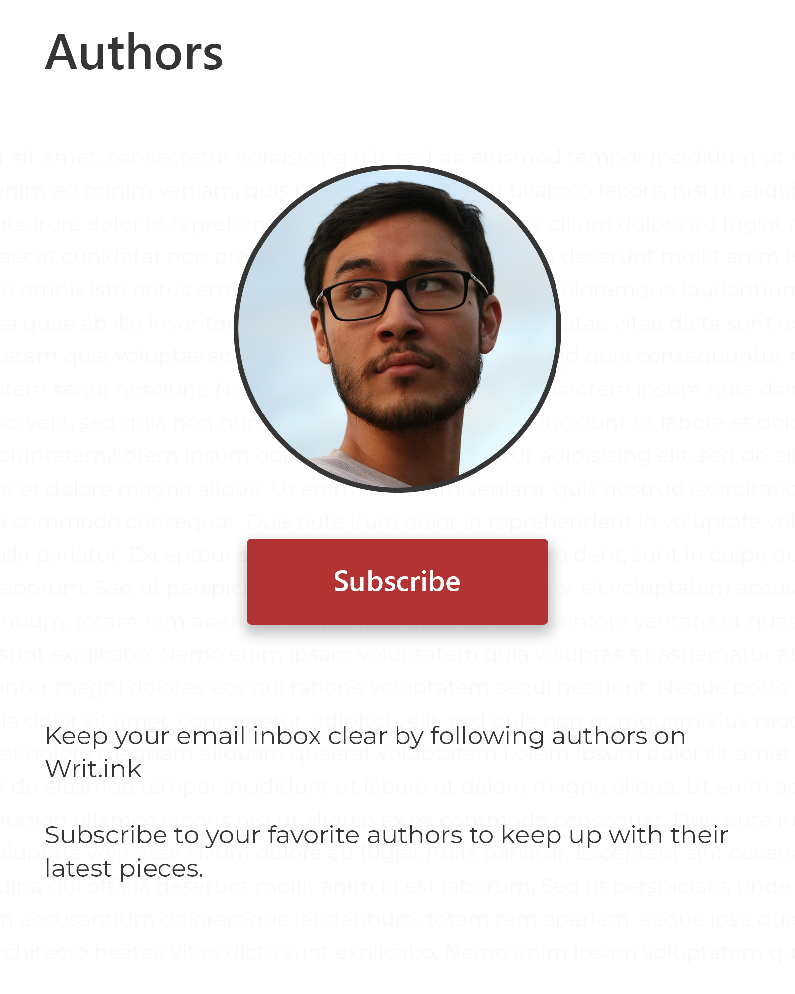 Mock-up of an author profile